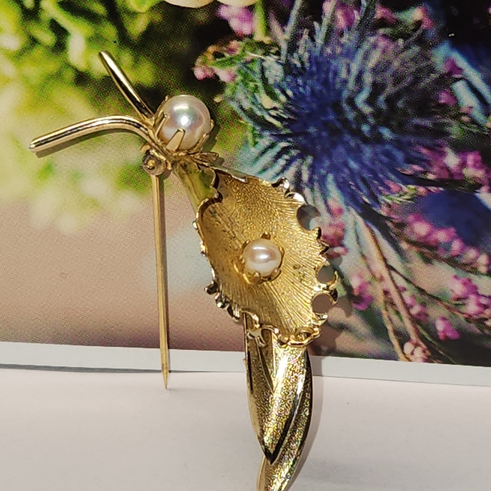 #2419, ART NOUVEAU BLOSSOMS BROOCH, NATURAL PEARLS, GOLD PLATED